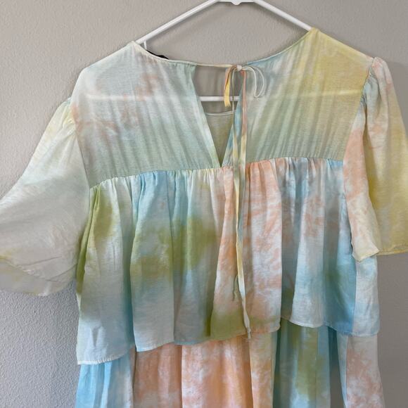 English Factory Pastel Tie Dye Tiered Ruffle Dress (M) - Picture 9 of 11